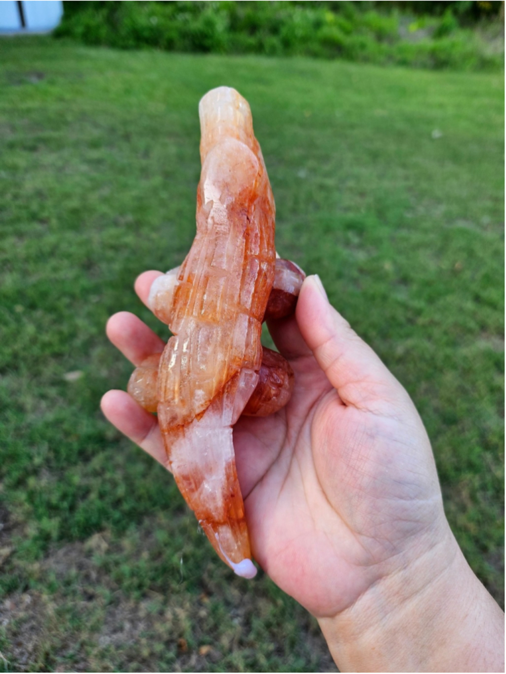 Fire quartz alligator carving 6.4 in